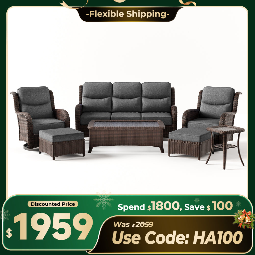 【Extra $100 OFF | CODE: HA100】Ardenelle Luxury 7 Piece Patio Wicker Sofa Set With Ottomans, Tables And Covers