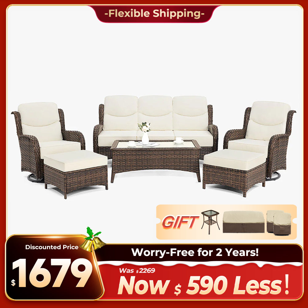 Hawthorne 9 Piece All Weather Outdoor Wicker Furniture Set With Removable khaki Covers