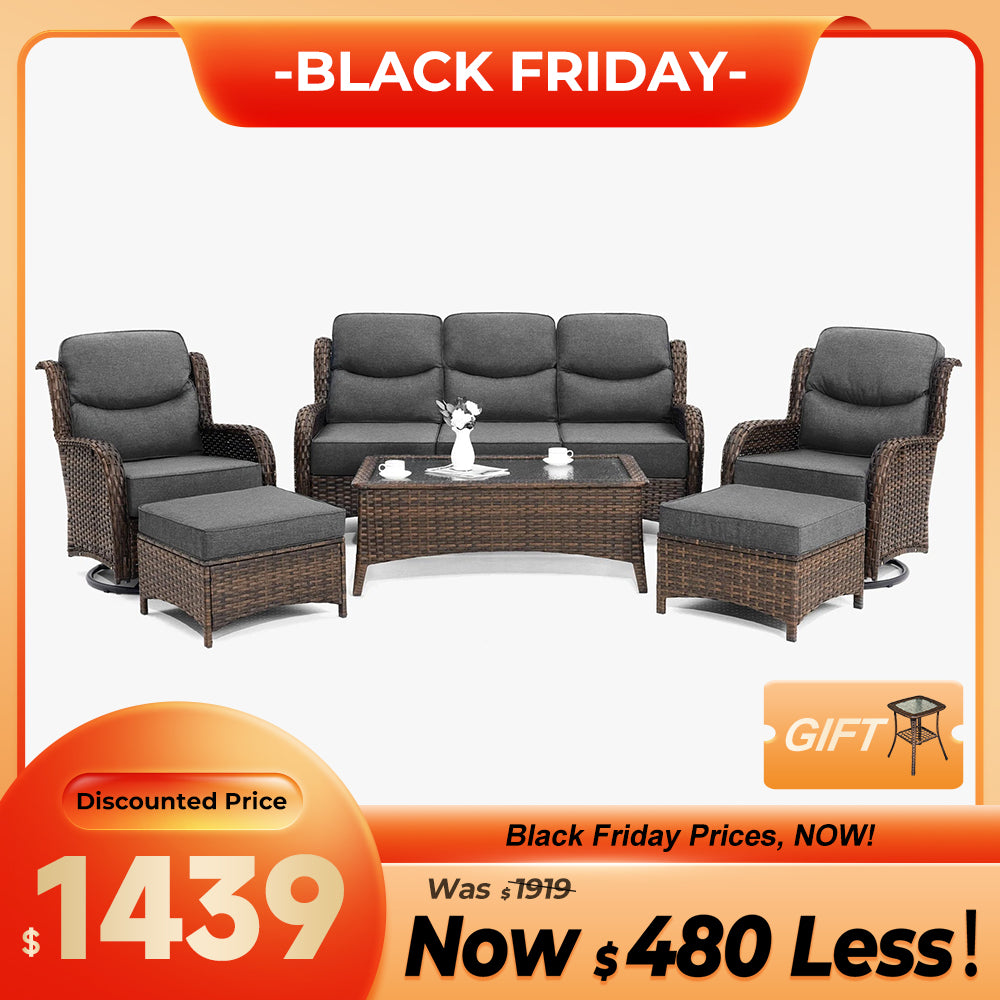 Hawthorne 6 Pieces Outdoor Wicker Sofa Set With Ergonomic backrest Design & Comfort Cushions