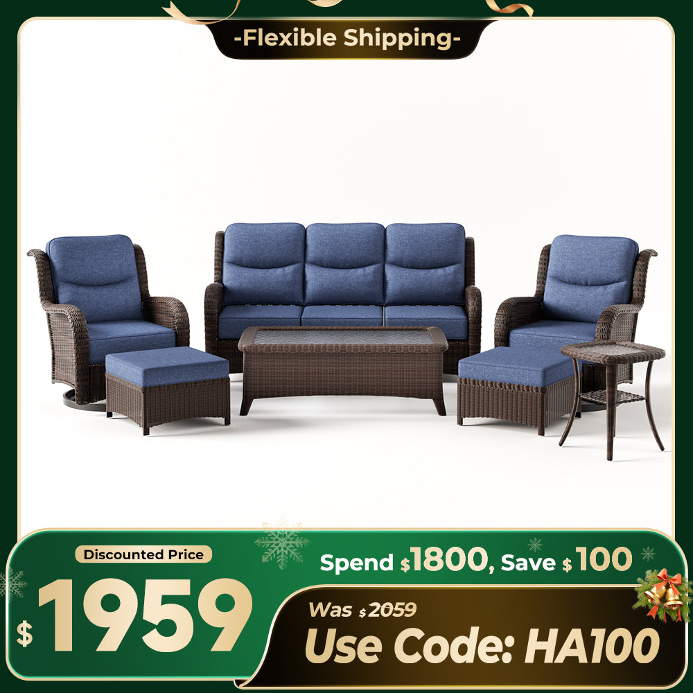 【Extra $100 OFF | CODE: HA100】Ardenelle Luxury 7 Piece Patio Wicker Sofa Set With Ottomans, Tables And Covers