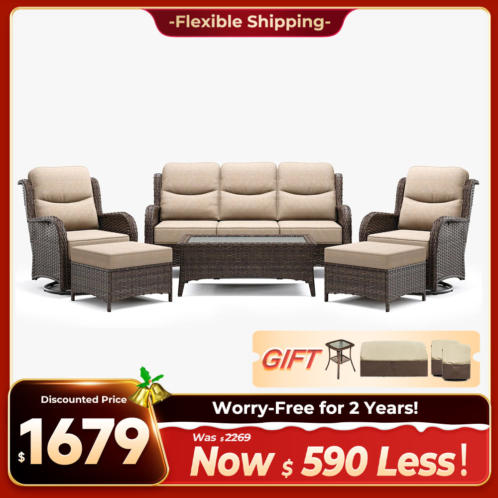 Hawthorne 9 Piece All Weather Outdoor Wicker Furniture Set With Removable khaki Covers