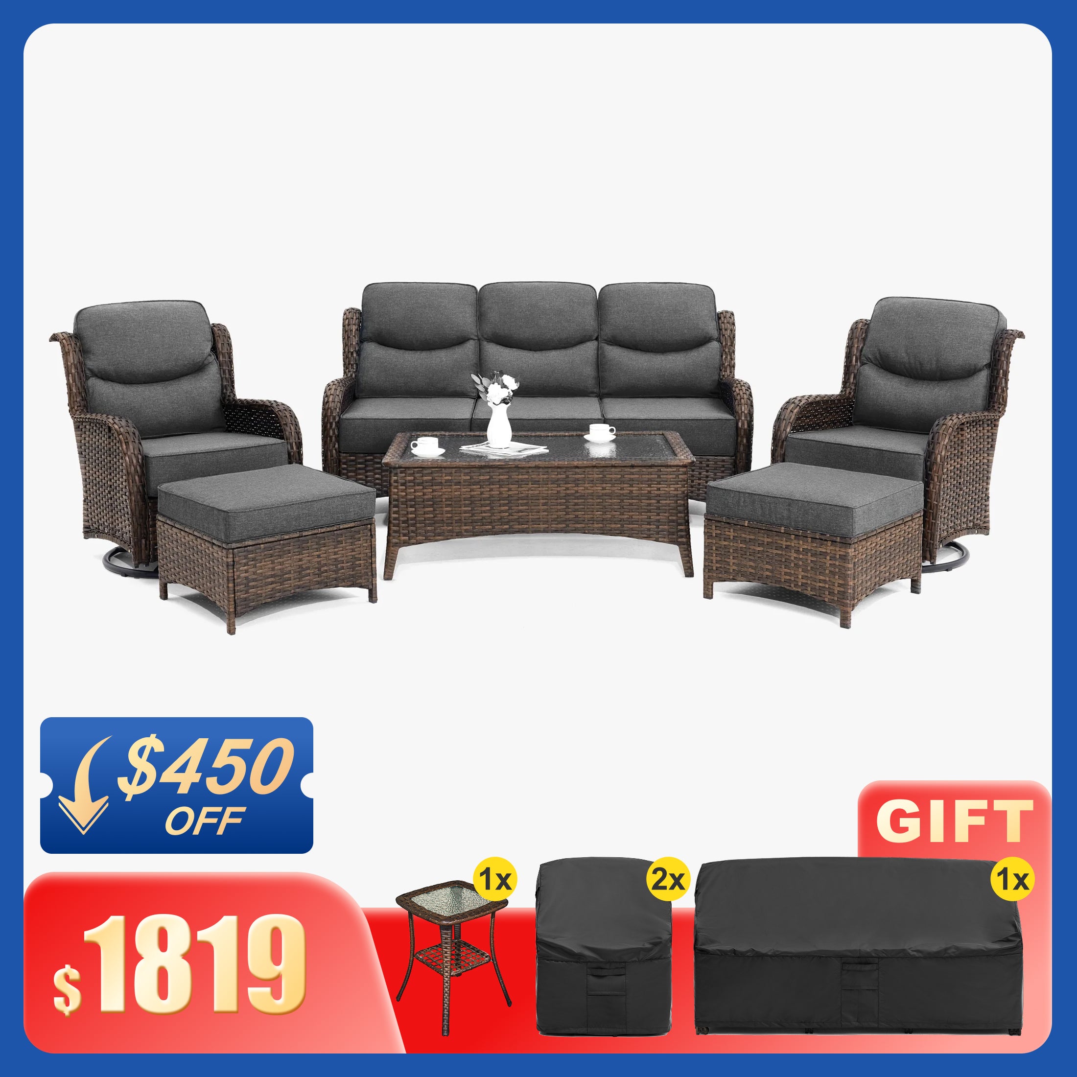 Hawthorne 9 Piece All Weather Outdoor Wicker Furniture Set With Removable Black Covers