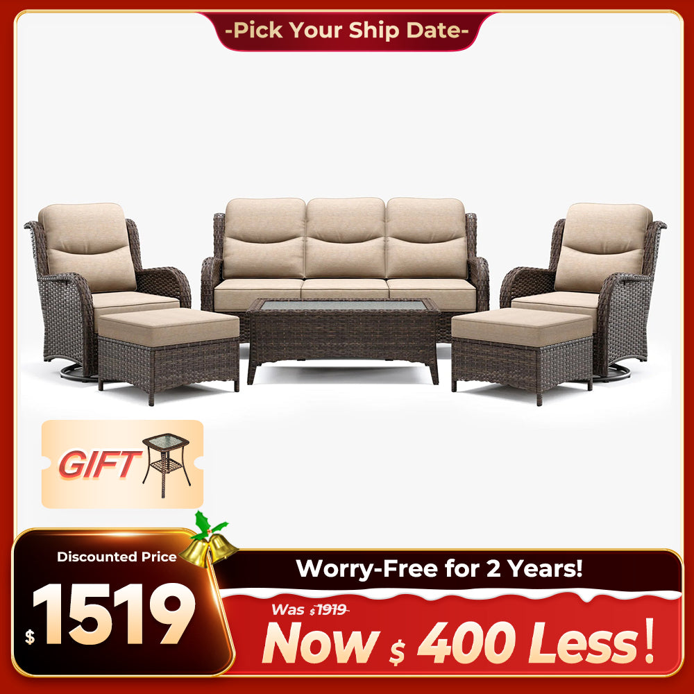 Hawthorne 6 Pieces Outdoor Wicker Sofa Set With Ergonomic backrest Design & Comfort Cushions