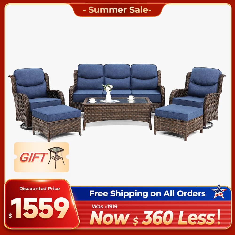 Hawthorne 6 Pieces Outdoor Wicker Sofa Set With Ergonomic backrest Design & Comfort Cushions