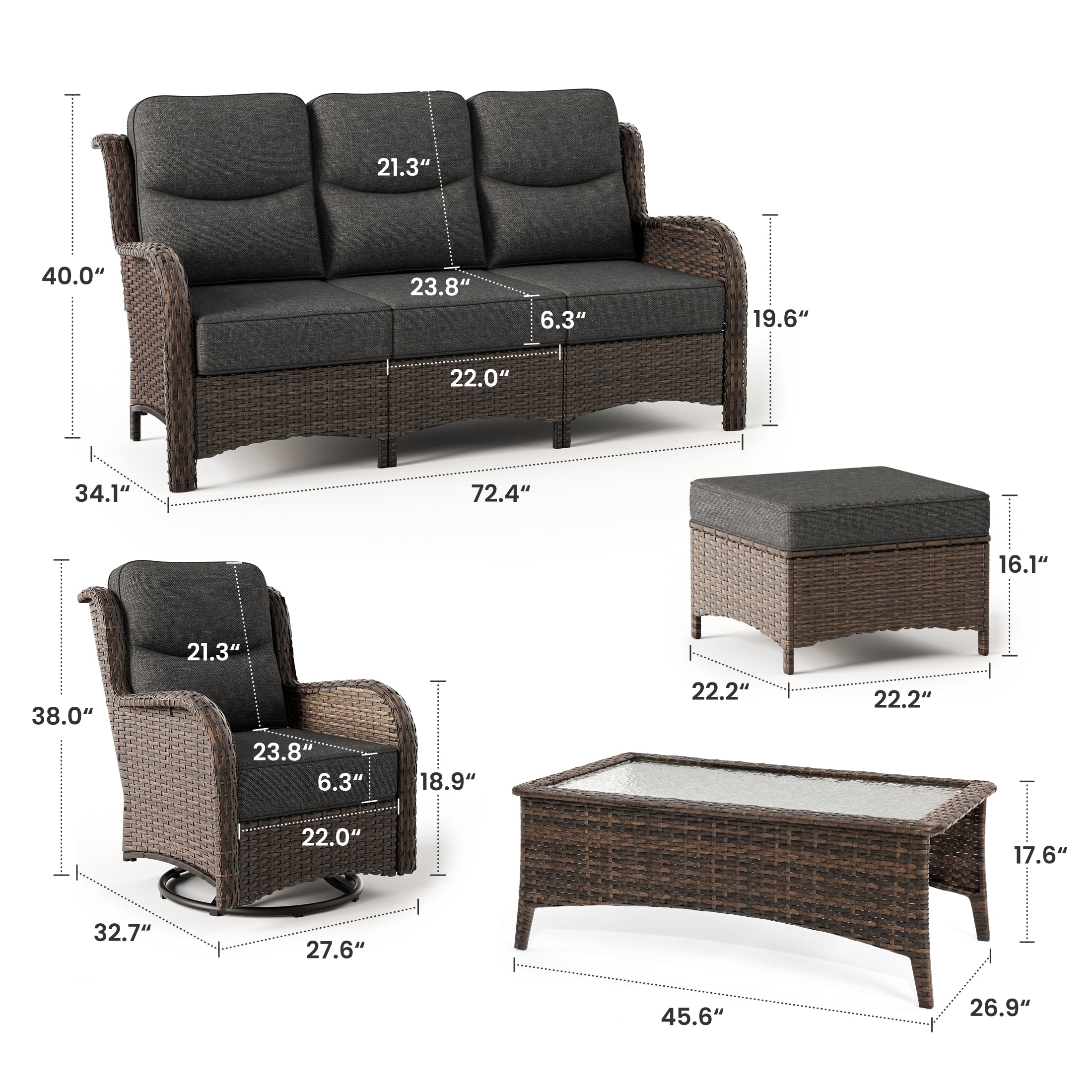 【Quick Assembly Collection】Patio Wicker 3-Min Sofa Furniture Set