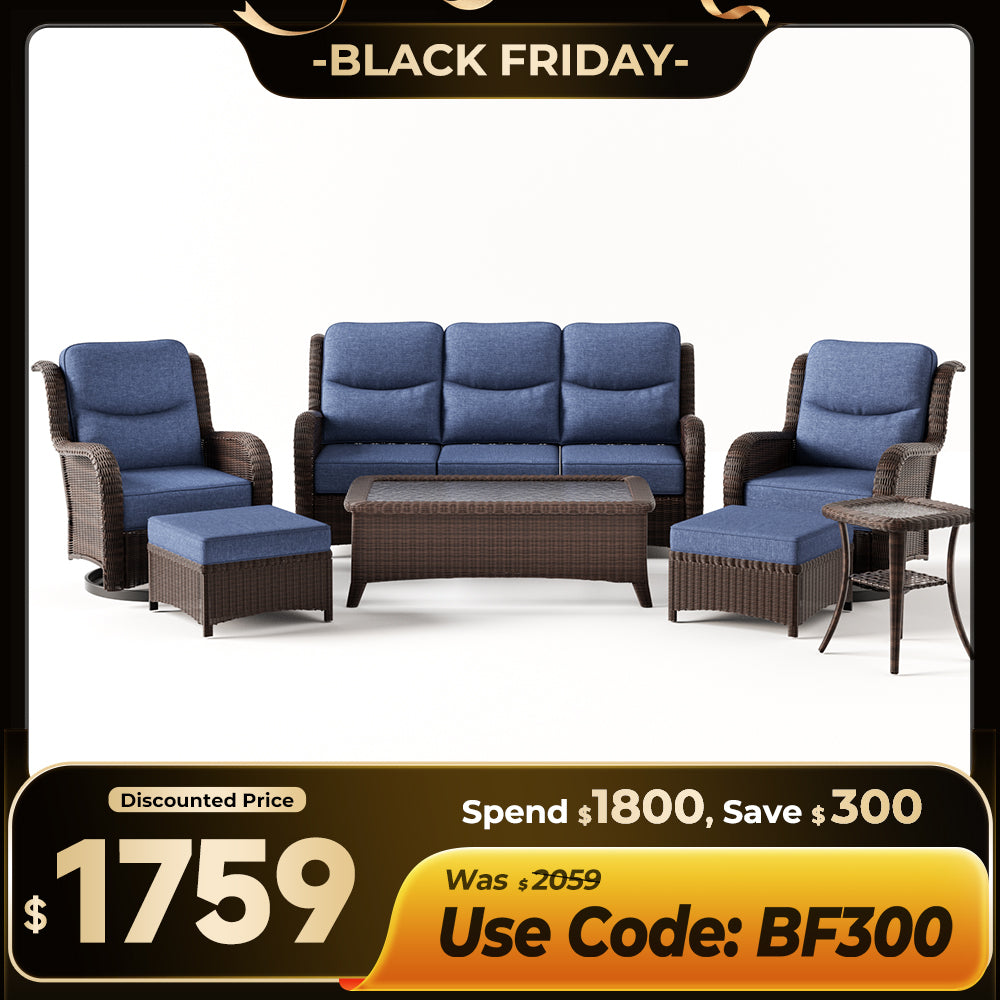 【Extra $300 OFF | CODE: BF300】Ardenelle Luxury 7 Piece Patio Wicker Sofa Set With Ottomans, Tables And Covers