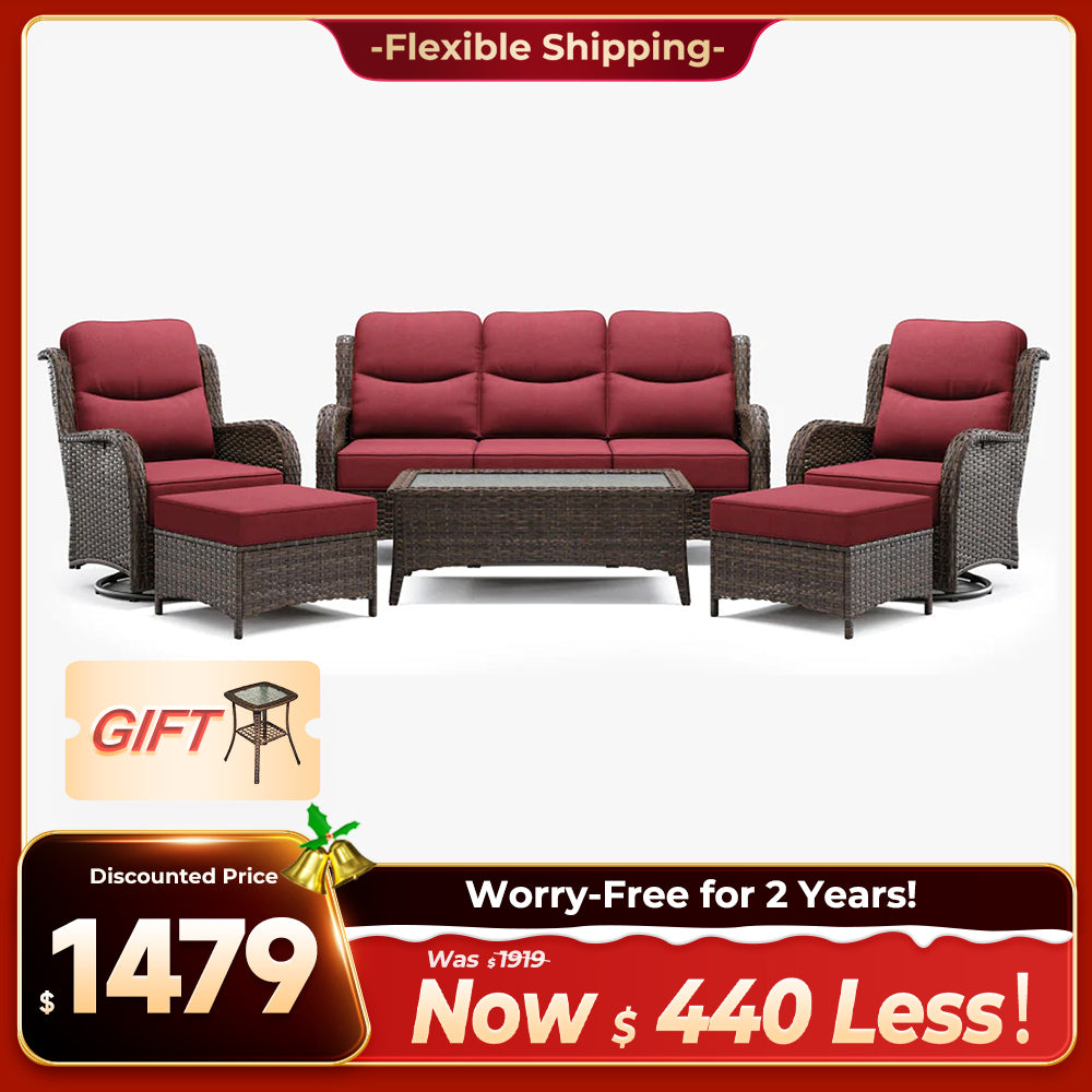 Hawthorne 6 Pieces Outdoor Wicker Sofa Set With Ergonomic backrest Design & Comfort Cushions