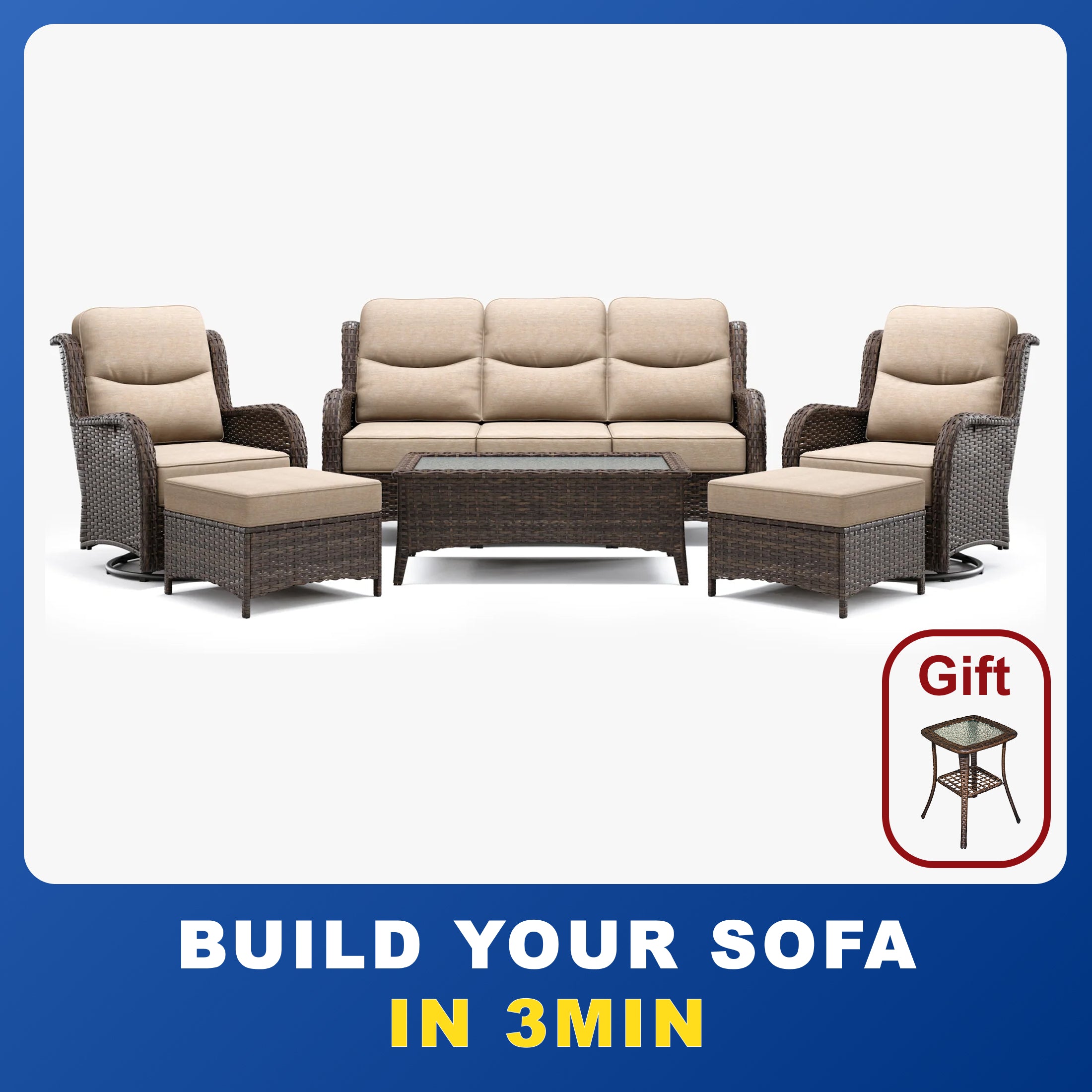 【Quick Assembly Collection】Patio Wicker 3-Min Sofa Furniture Set