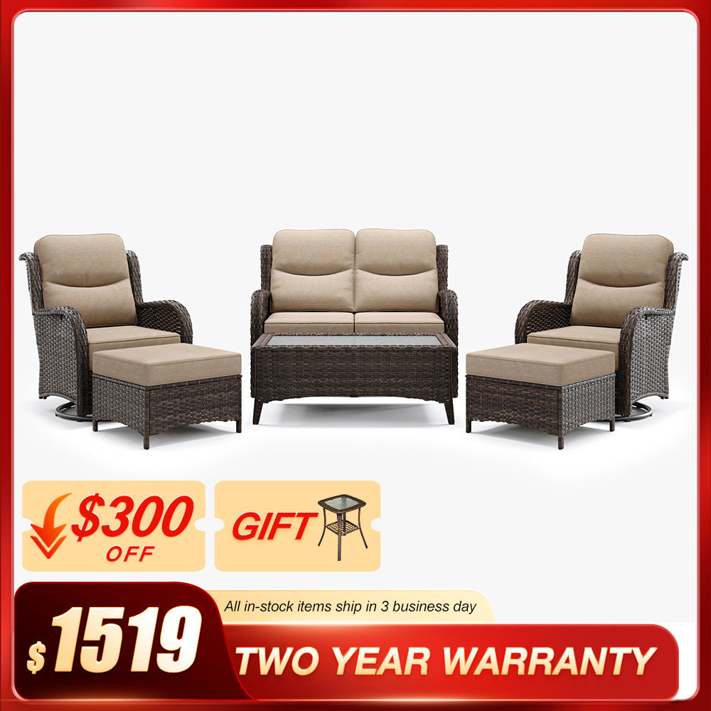 Hawthorne 6 Pieces Outdoor Wicker Loveseat Set With Ergonomic backrest Design & Comfort Cushions