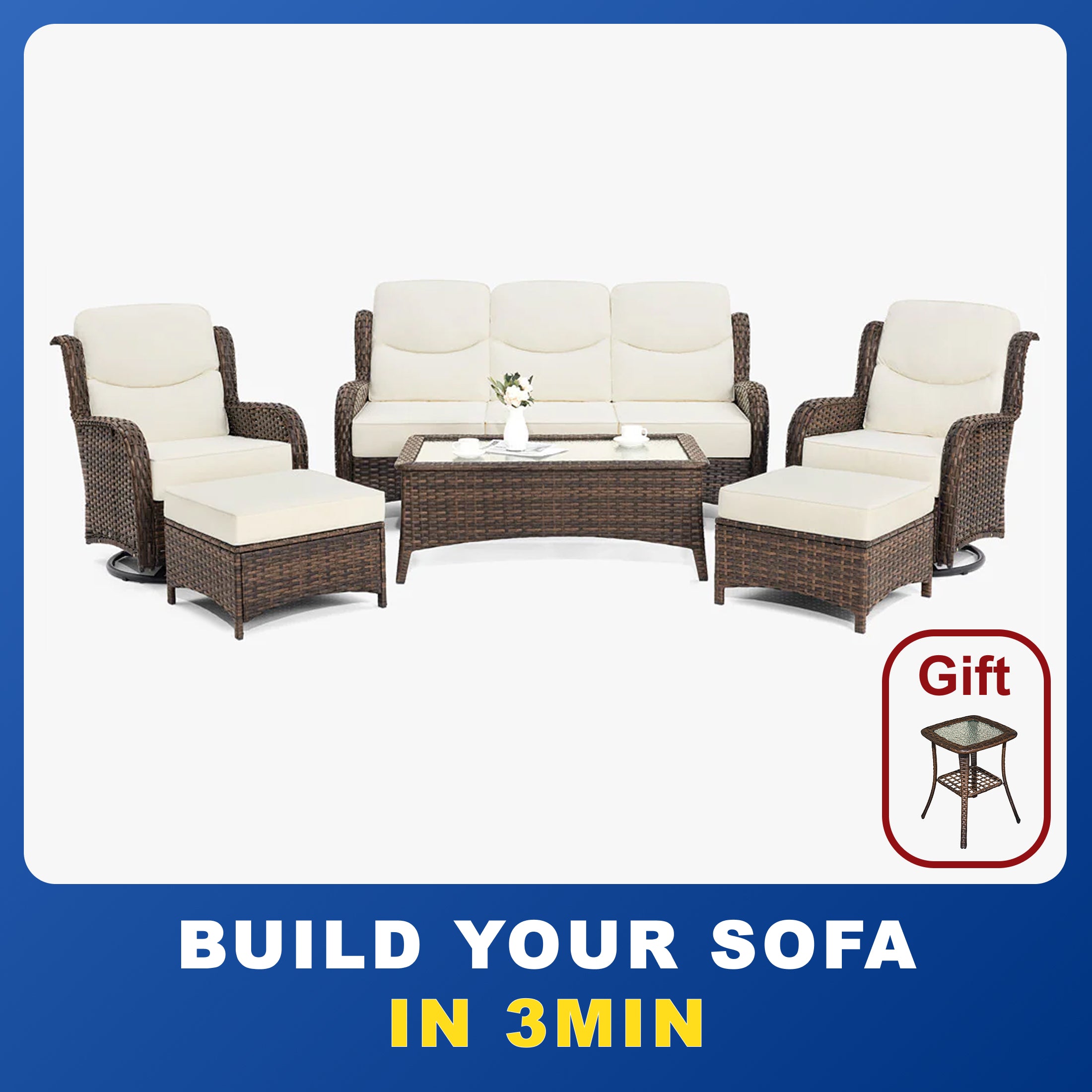 【Quick Assembly Collection】Patio Wicker 3-Min Sofa Furniture Set