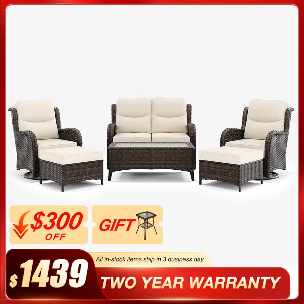 Hawthorne 6 Pieces Outdoor Wicker Loveseat Set With Ergonomic backrest Design & Comfort Cushions