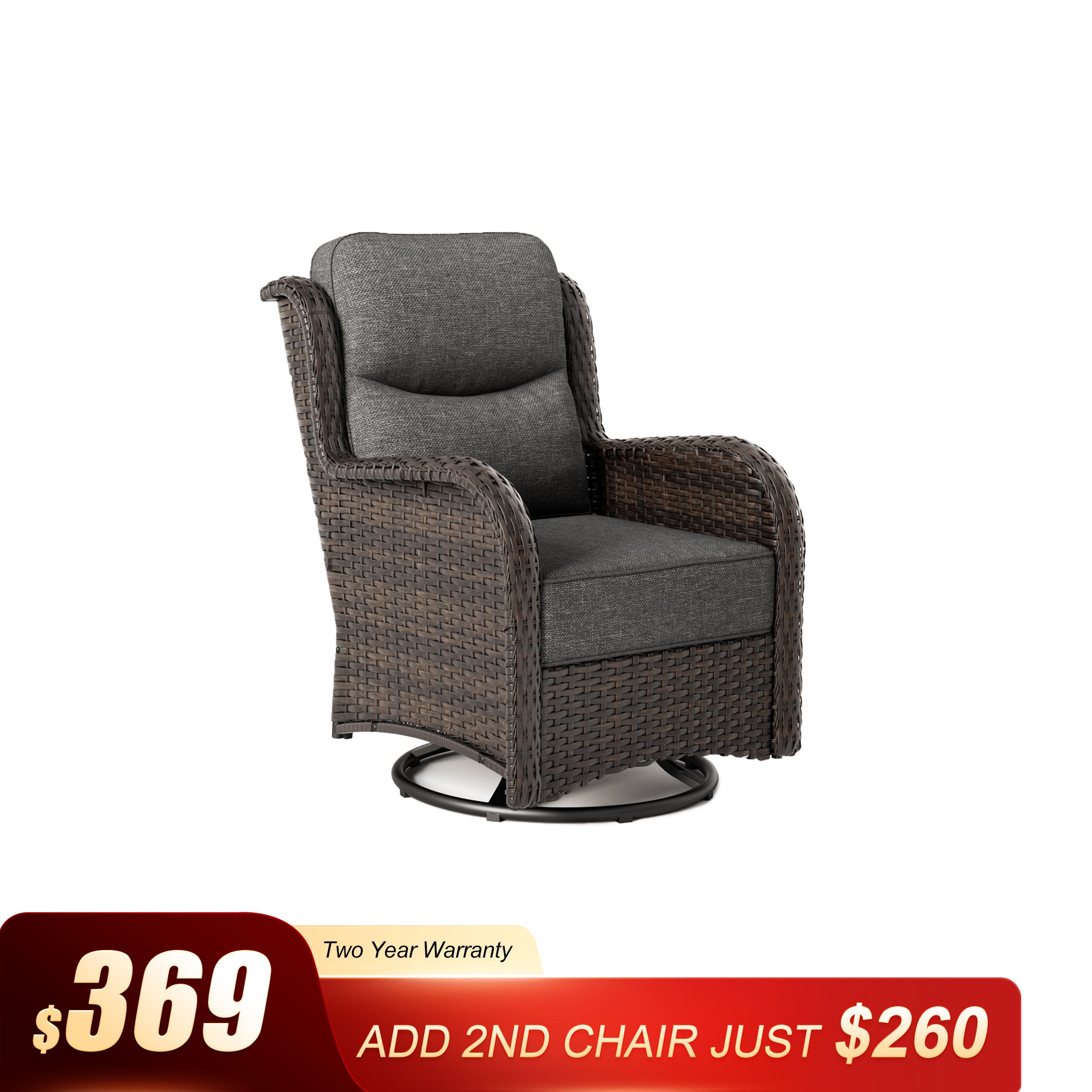 Hawthorne 360° Swivel Outdoor Wicker Gliding Chair With 6-Inch Cushion & Sturdy Base