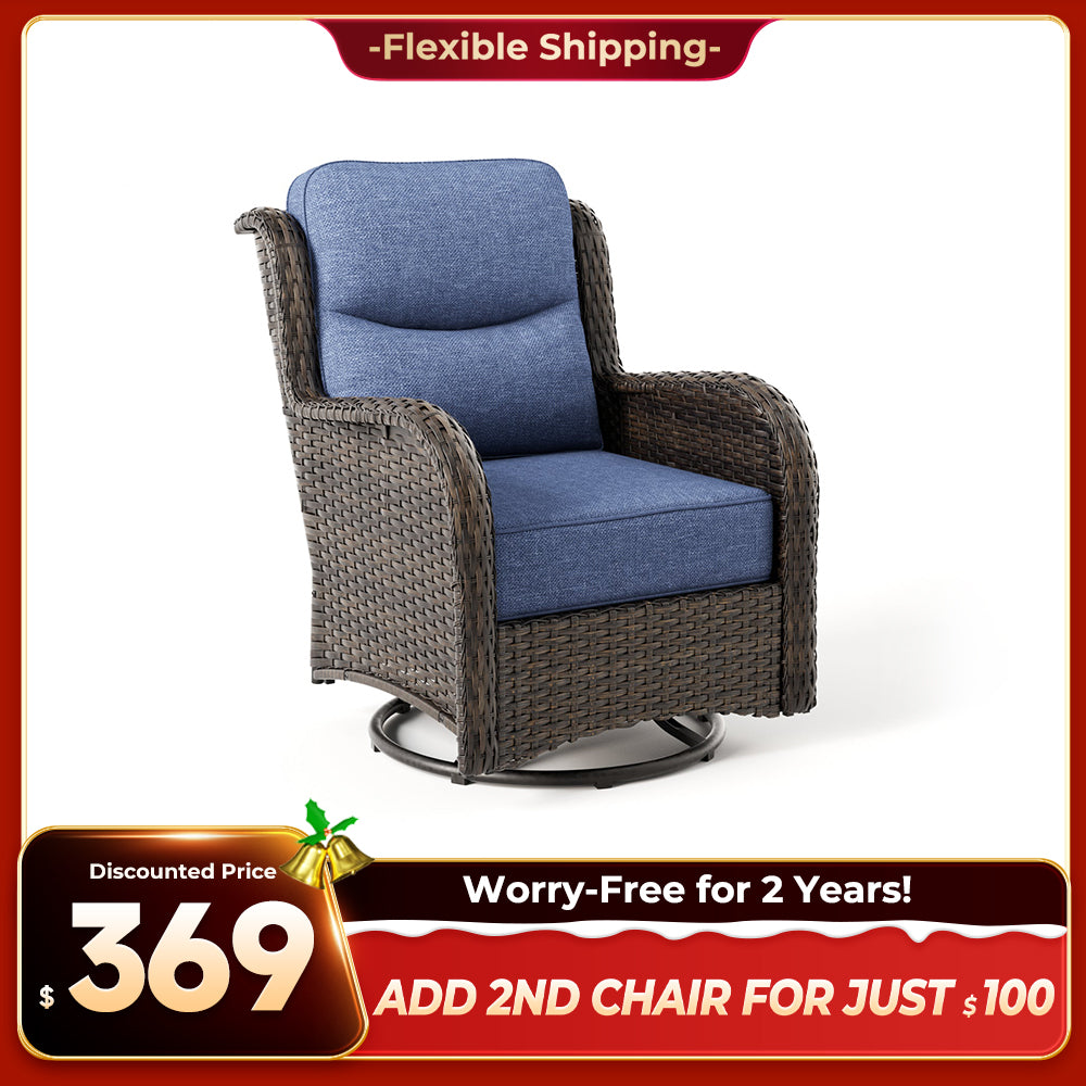 Hawthorne 360° Swivel Outdoor Wicker Gliding Chair With 6-Inch Cushion & Sturdy Base