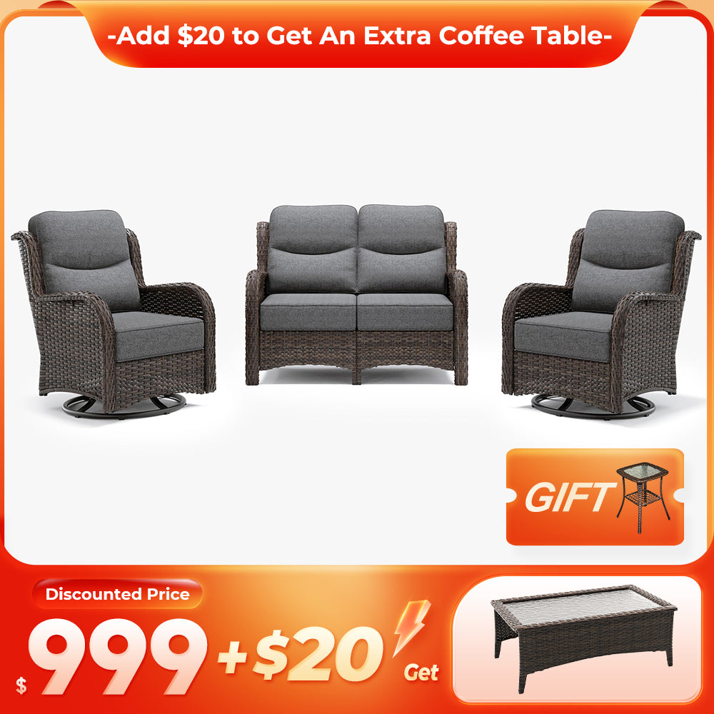 【Extra Coffee Table: $20 More】Hawthorne 4 Piece Patio Rattan Loveseat Set With Extra Coffee Table