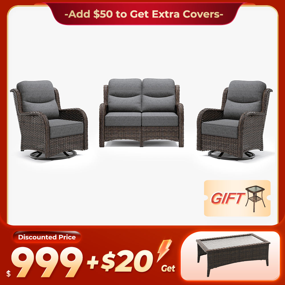 【Extra Coffee Table: $20 More】Hawthorne 4 Piece Patio Rattan Loveseat Set With Extra Coffee Table