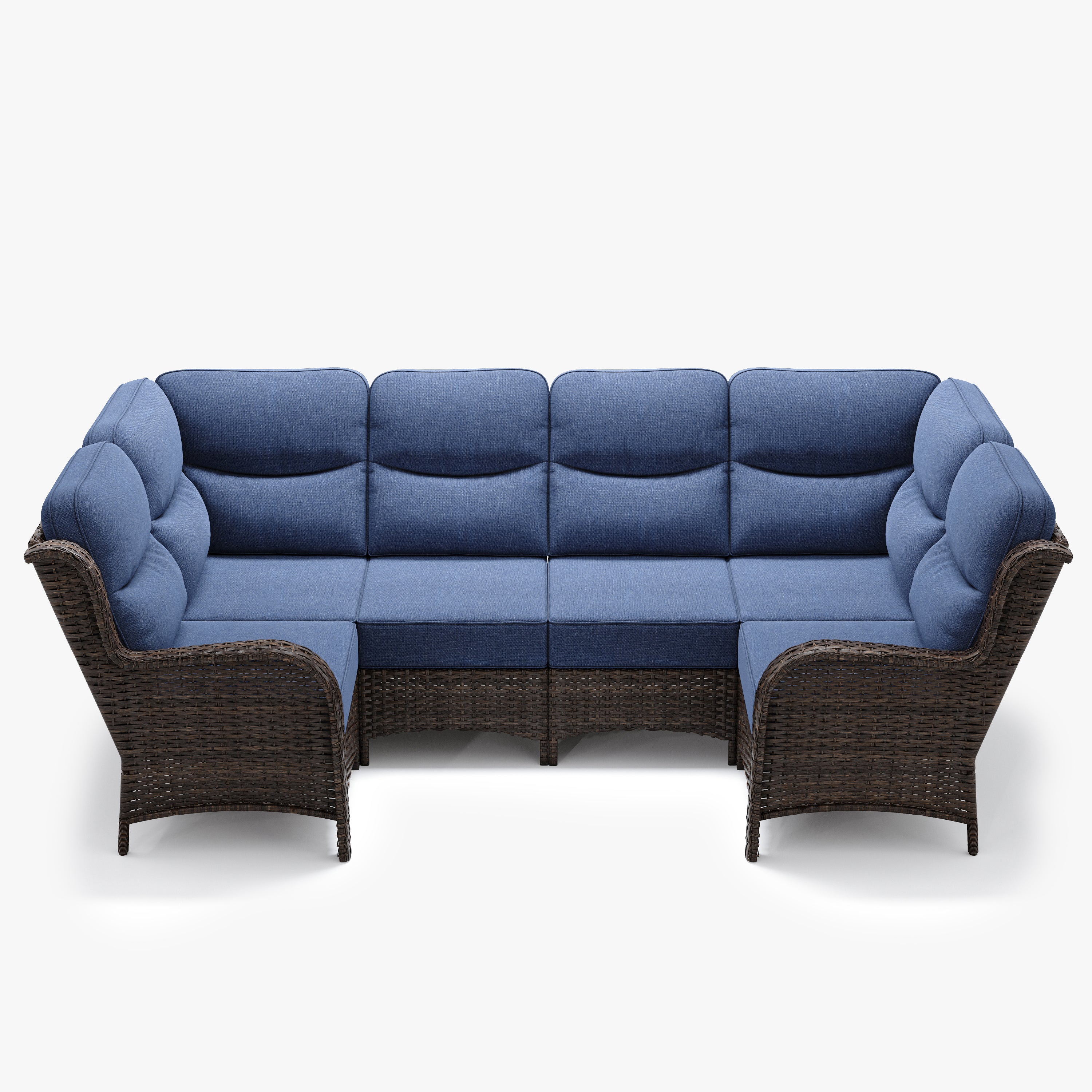 Patio 6 Seater U-shaped Blue Sectional