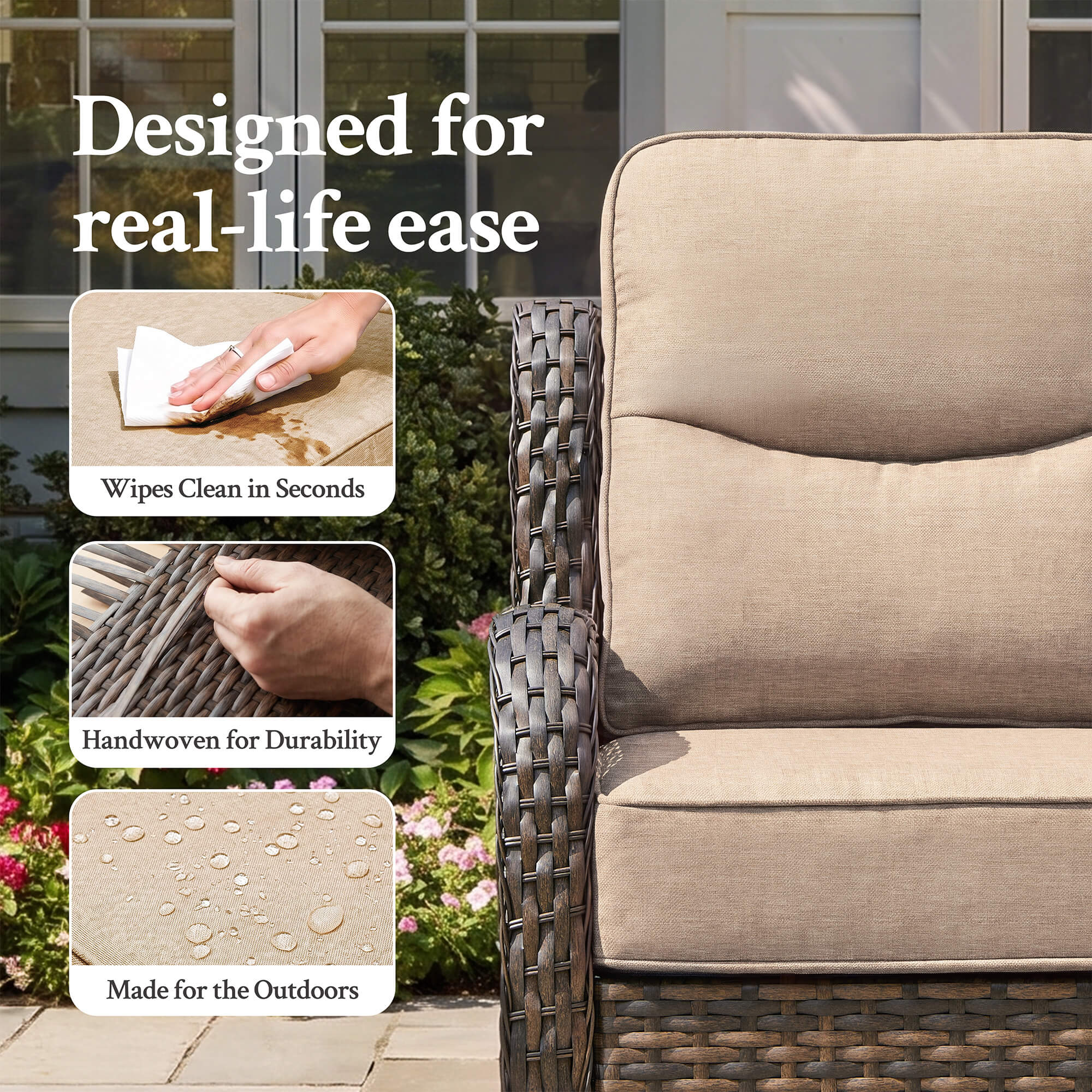 Hawthorne 9 Piece All Weather Outdoor Wicker Furniture Set With Removable Black Covers
