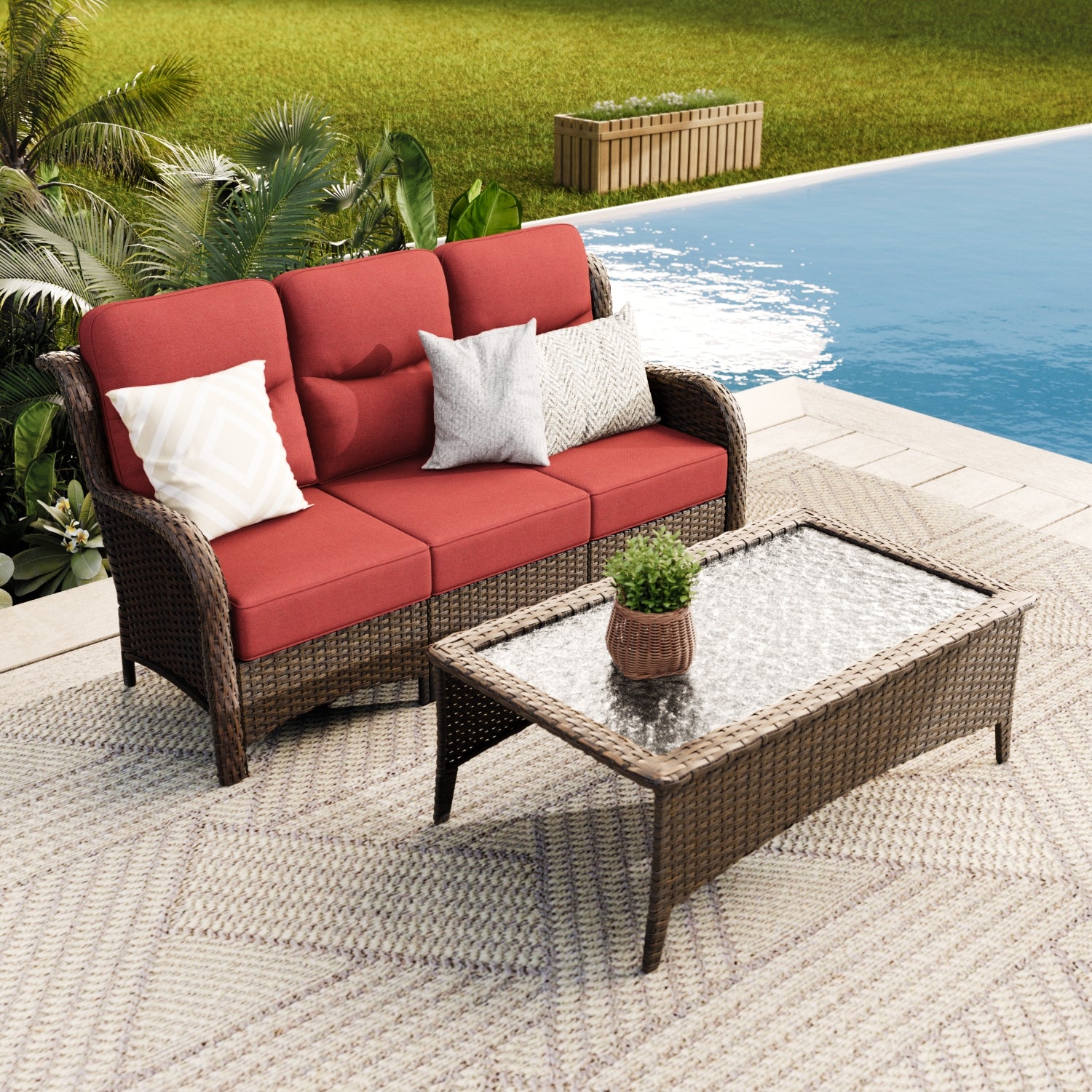 Hawthorne 3-piece Sofa With Table Red