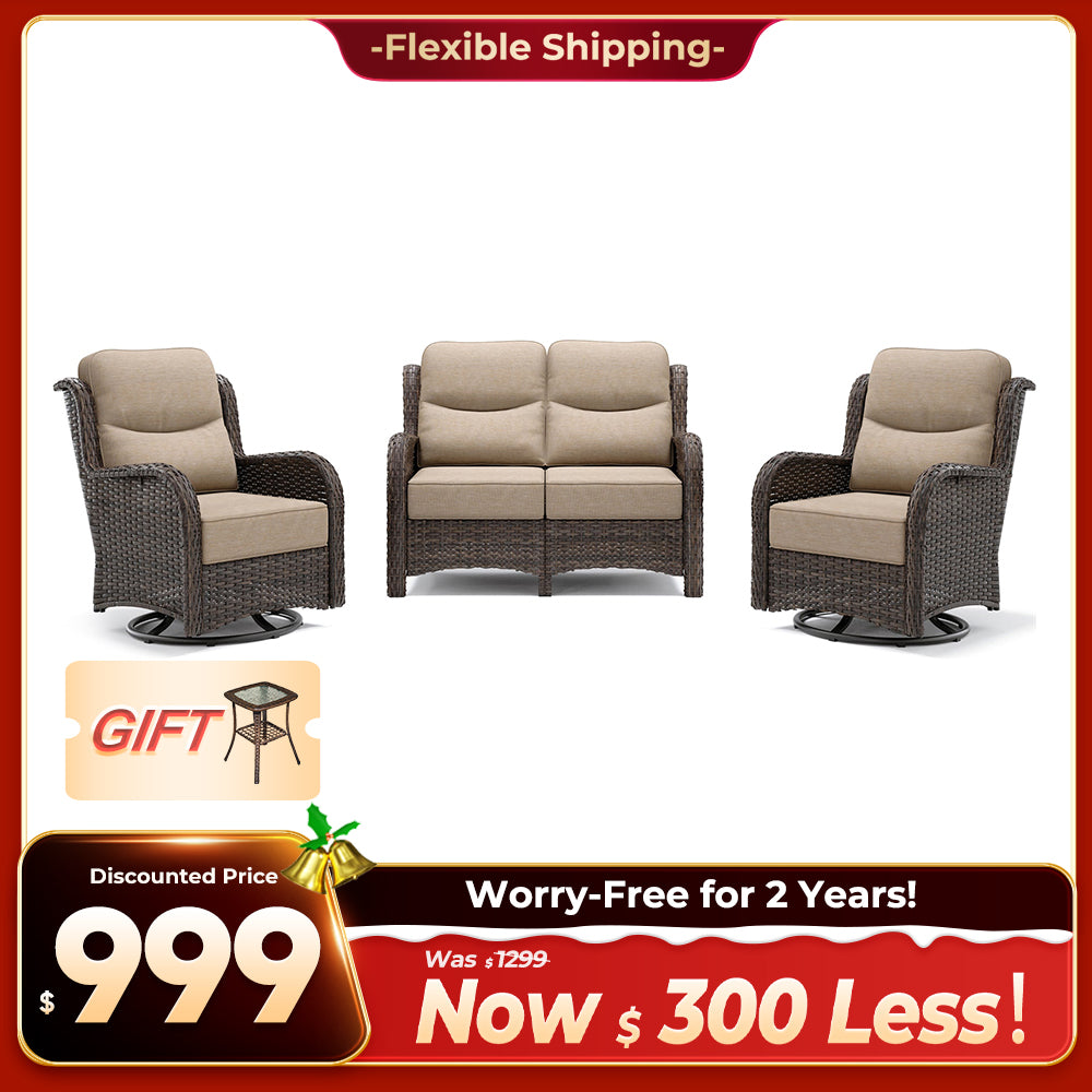 Hawthorne 4 Seater Patio Rattan Loveseat Set With Swivel Glider Chairs