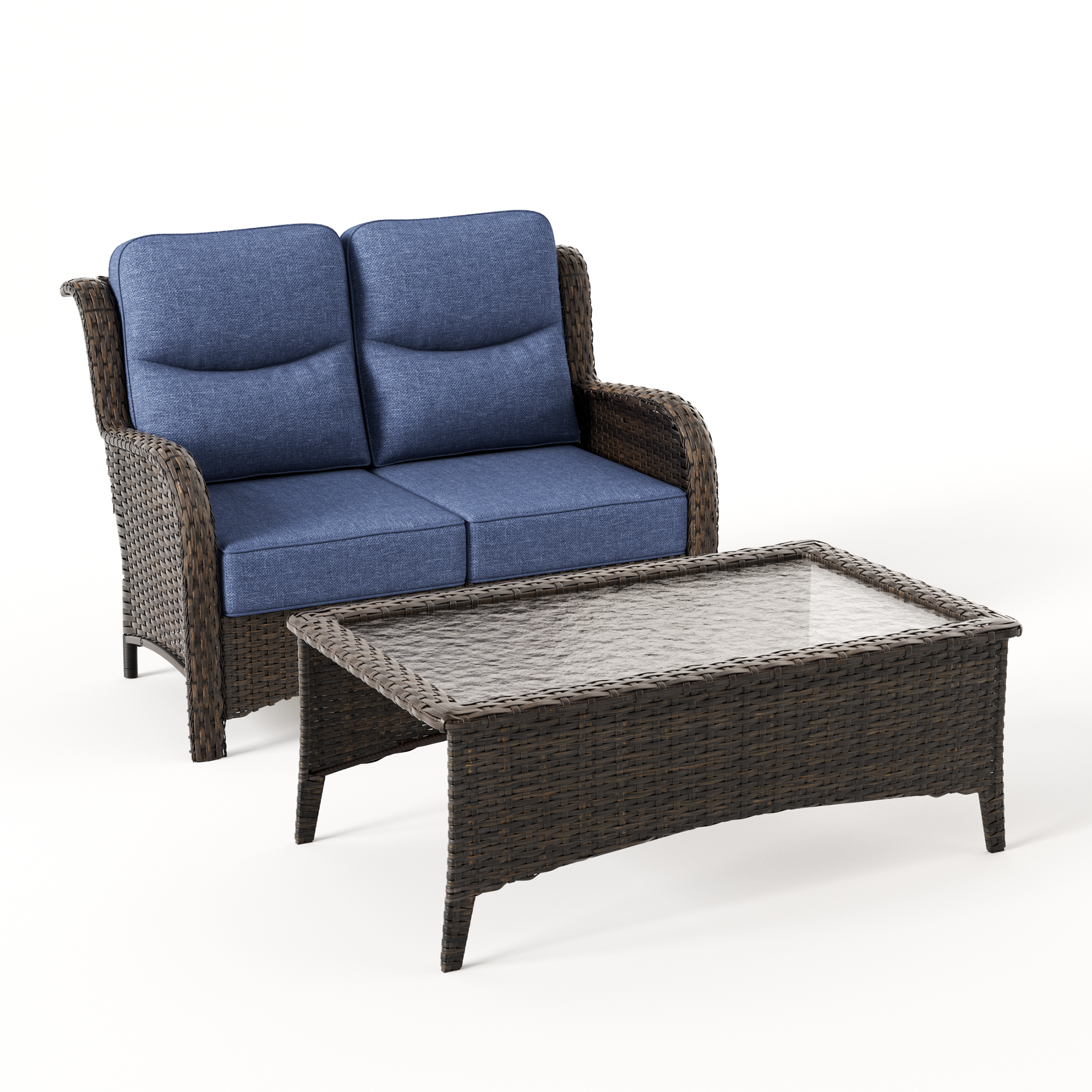 Hawthorne 2 Piece Patio Wicker Loveseat Set With Coffee Table