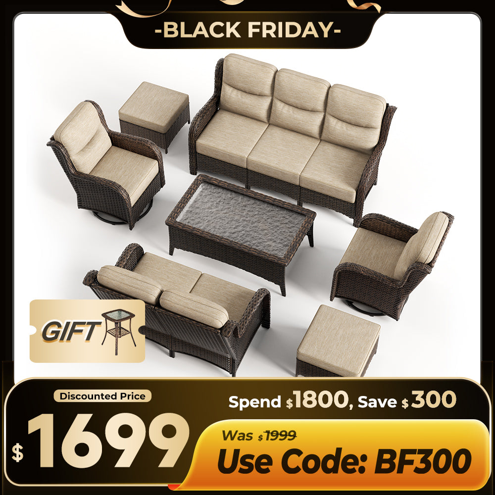 【Extra $300 OFF | CODE: BF300】Hawthorne 7 Piece Patio Wicker Furniture Set With 3 Seater Sofa And Loveseat