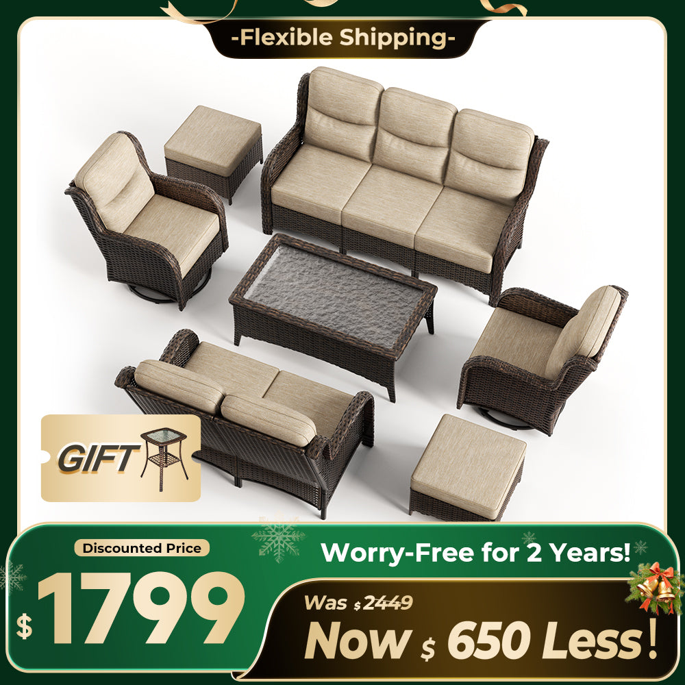 Hawthorne 7 Piece Patio Wicker Furniture Set With 3 Seater Sofa And Loveseat