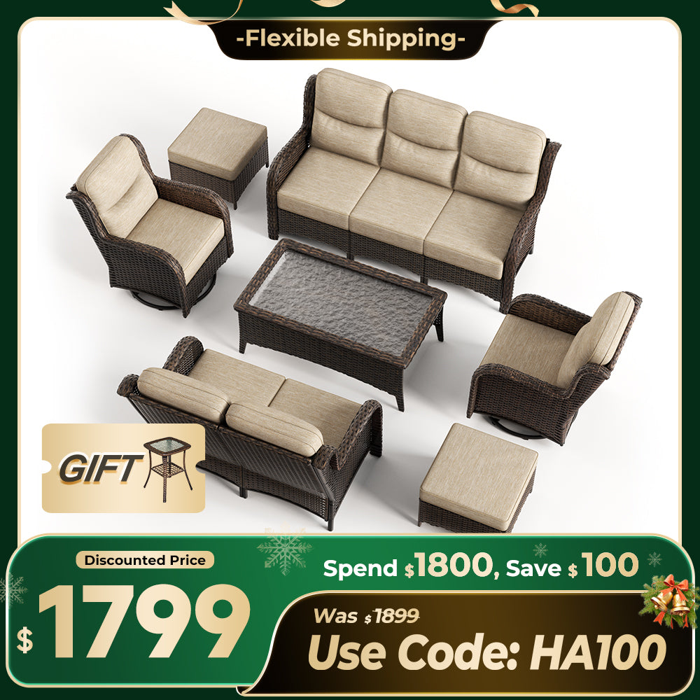 【Extra $100 OFF | CODE: HA100】Hawthorne 7 Piece Patio Wicker Furniture Set With 3 Seater Sofa And Loveseat