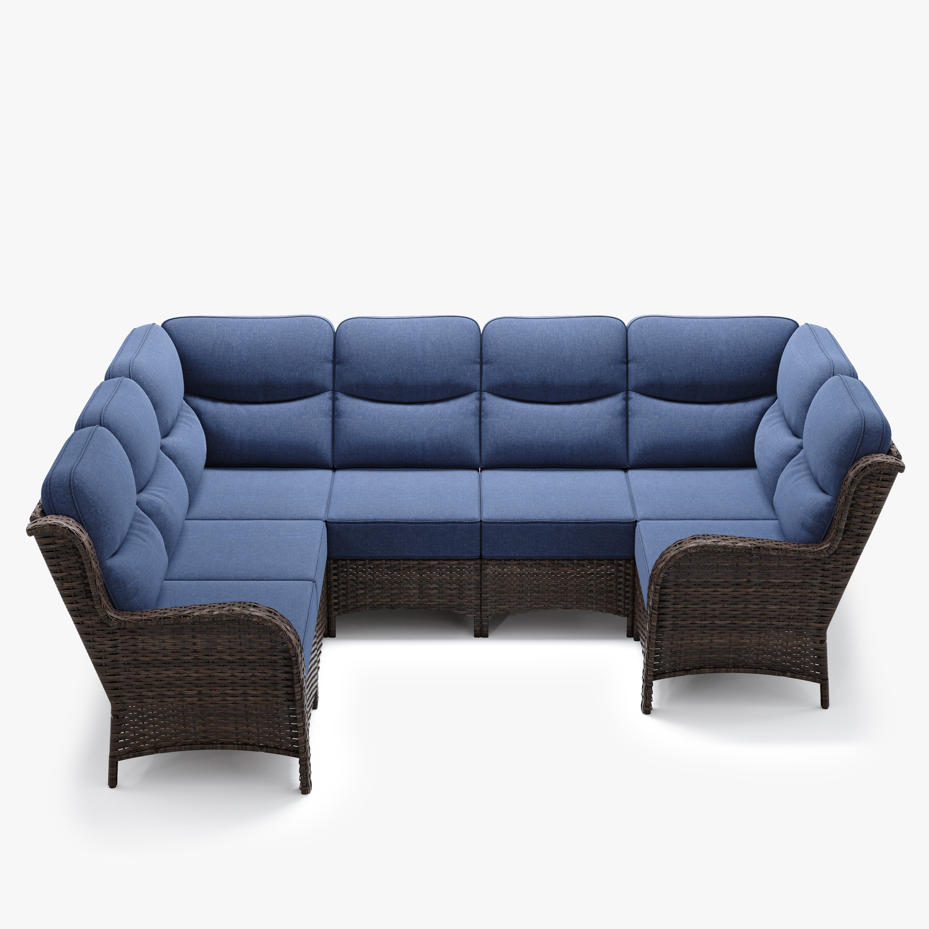 Patio 7 Seater U-shaped Blue Sectional