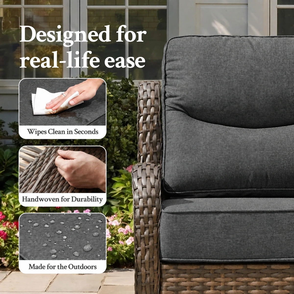Hawthorne 6 Pieces Outdoor Wicker Sofa Set With 7.5 ft Pre-Lit Noble Fir Christmas Tree