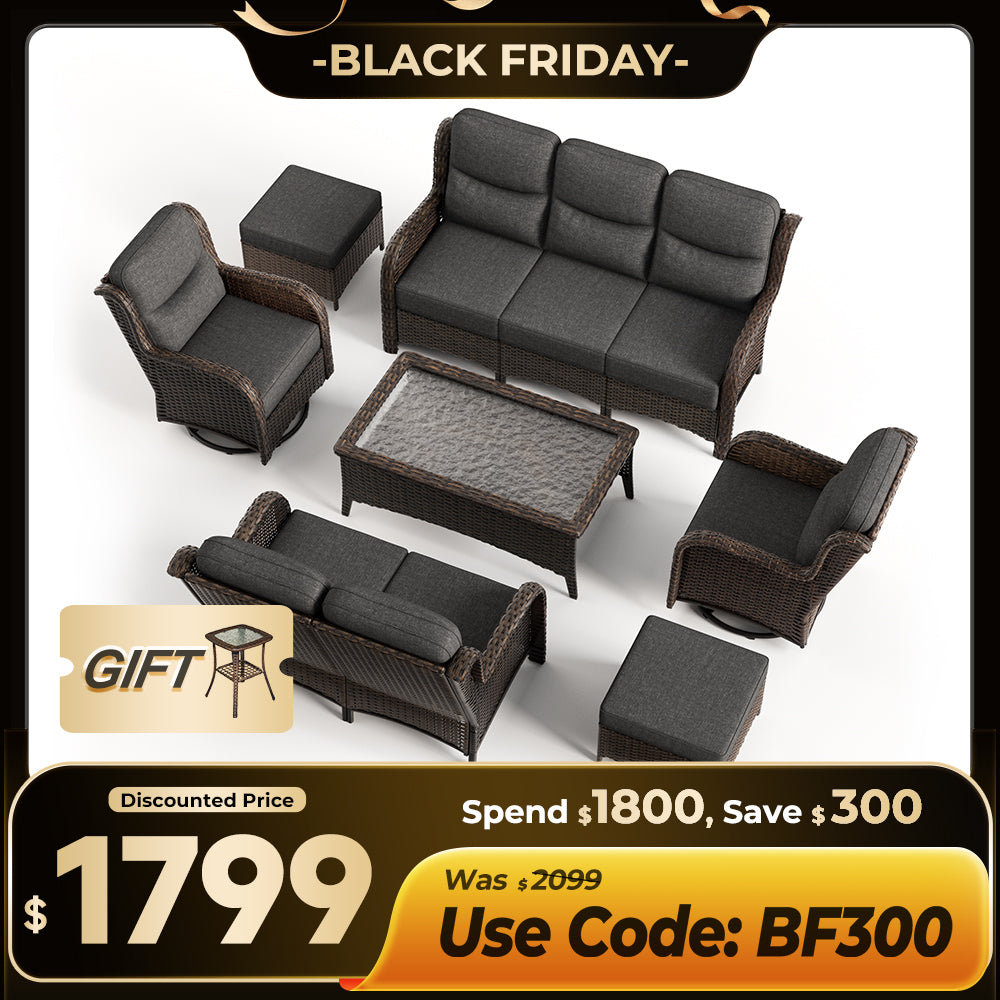 【Extra $300 OFF | CODE: BF300】Hawthorne 7 Piece Patio Wicker Furniture Set With 3 Seater Sofa And Loveseat