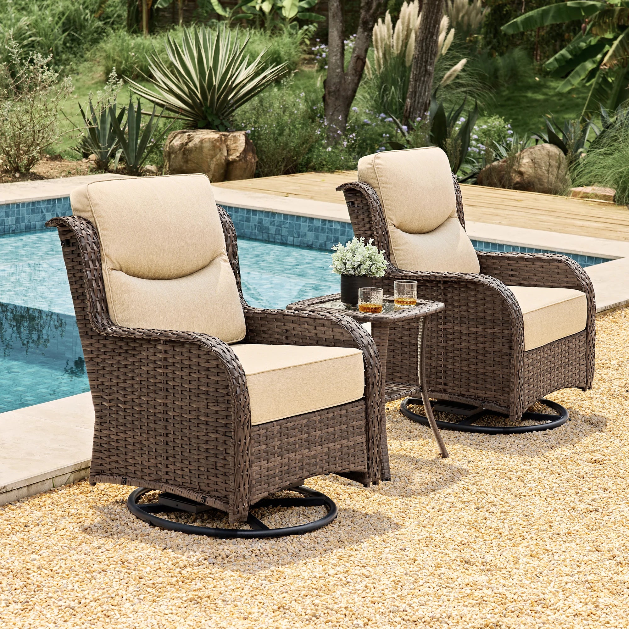 Hawthorne 360° Swivel Outdoor Wicker Gliding Chair With 6-Inch Cushion & Sturdy Base