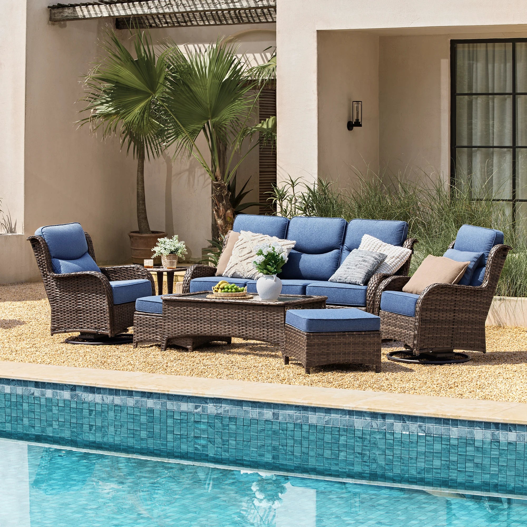 Hawthorne 9 Piece All Weather Outdoor Wicker Furniture Set With Removable khaki Covers