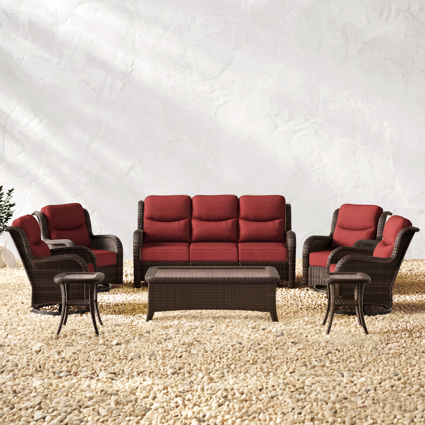 Ardenelle Luxury 7 Piece Patio Wicker Sofa Set With Tables And Covers