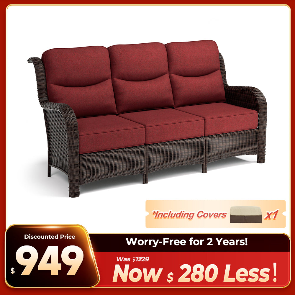 Ardenelle Luxury 3 Piece Patio Wicker Conversation Set With High Back 6-Inch Cushions For Deck
