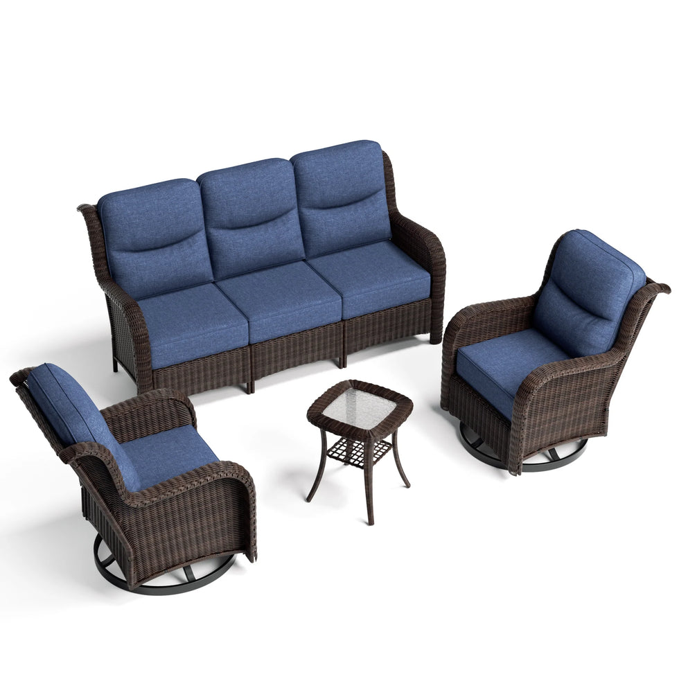 Ardenelle Luxury 5 Seater Patio Wicker Sofa Set With Side tables