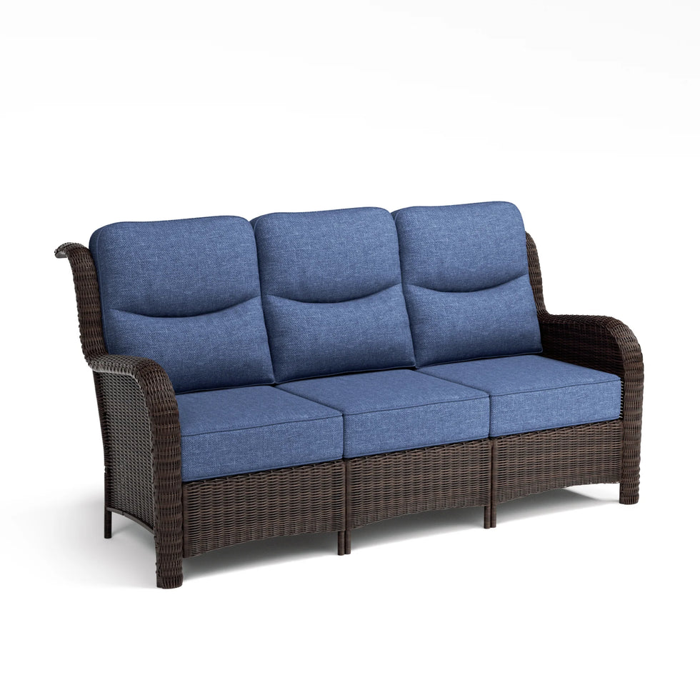 Ardenelle Luxury 3 Piece Patio Wicker Conversation Set With High Back 6-Inch Cushions For Deck