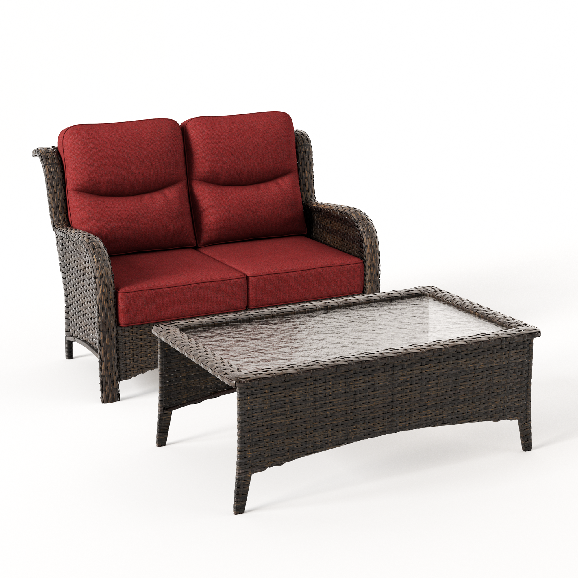 Hawthorne 2 Piece Patio Wicker Loveseat Set With Coffee Table