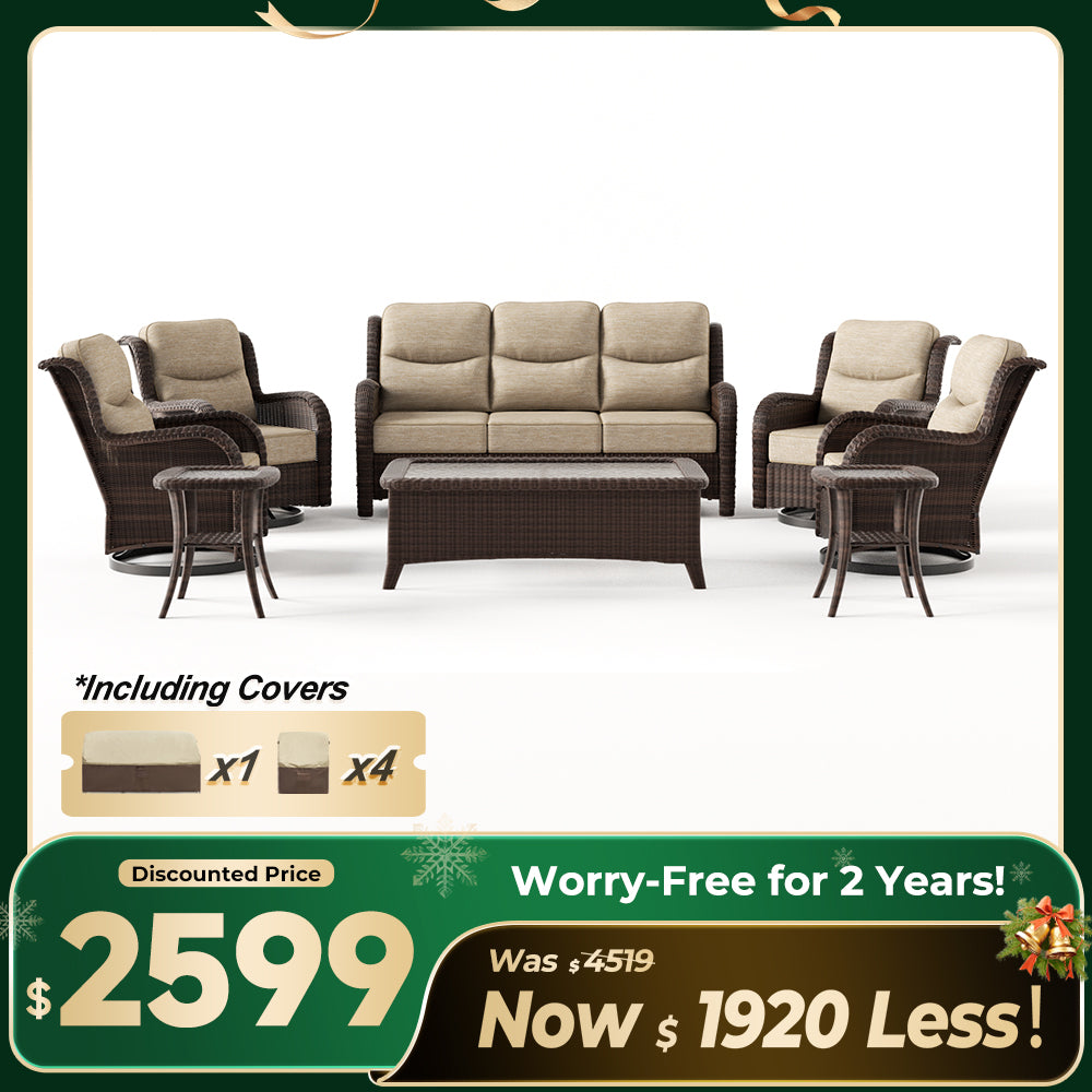 Ardenelle Luxury 7 Piece Patio Wicker Sofa Set With Tables And Covers