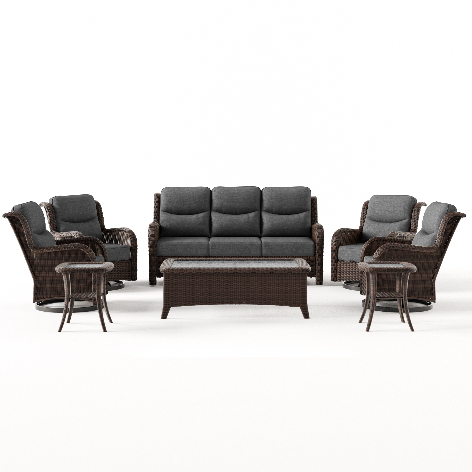 Ardenelle Luxury 7 Piece Patio Wicker Dark Grey Sofa Set With Tables And Covers