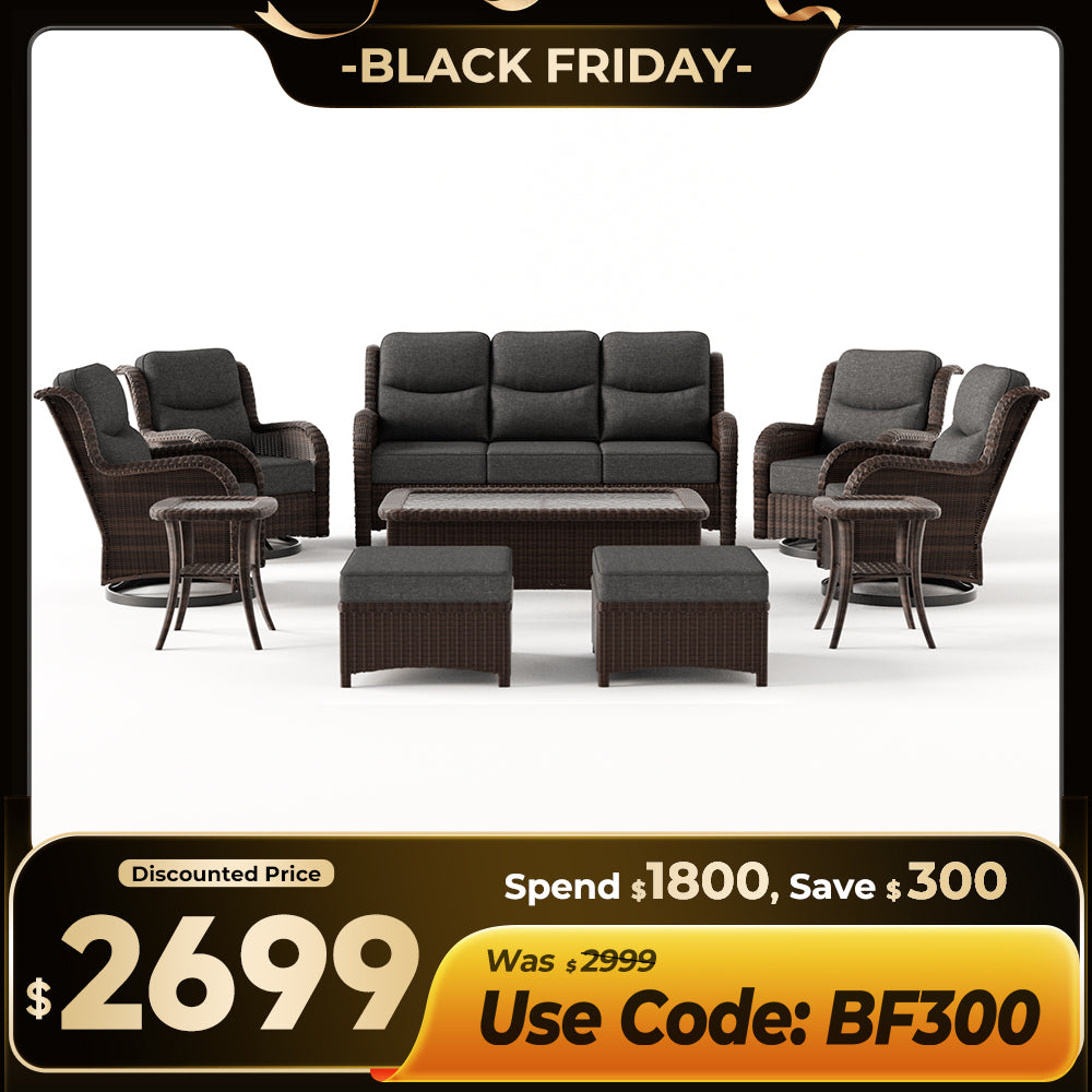【Extra $300 OFF | CODE: BF300】Ardenelle Luxury 10 Piece Patio Wicker Sofa Set With Ottomans, Tables And Covers