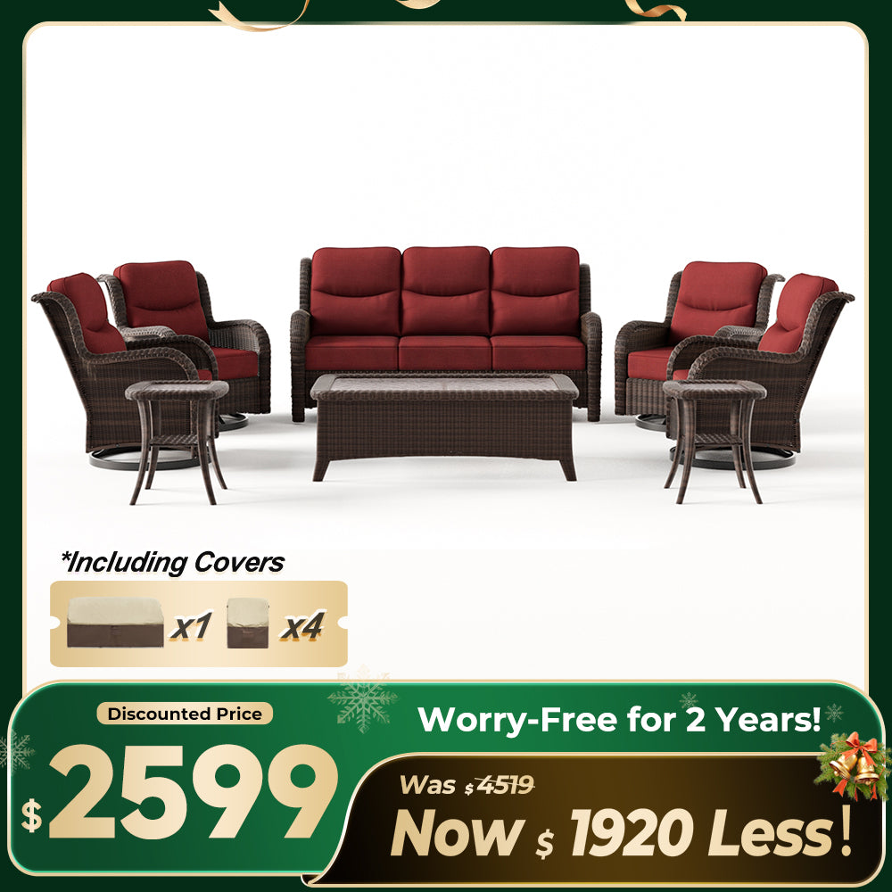 Ardenelle Luxury 7 Piece Patio Wicker Sofa Set With Tables And Covers
