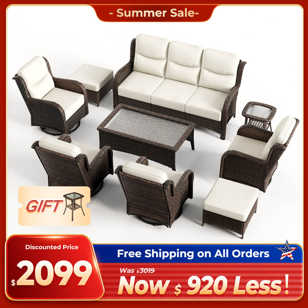 Hawthorne 9 Pieces All Weather Outdoor Wicker Sofa Set with Tables and Cushions for Backyard