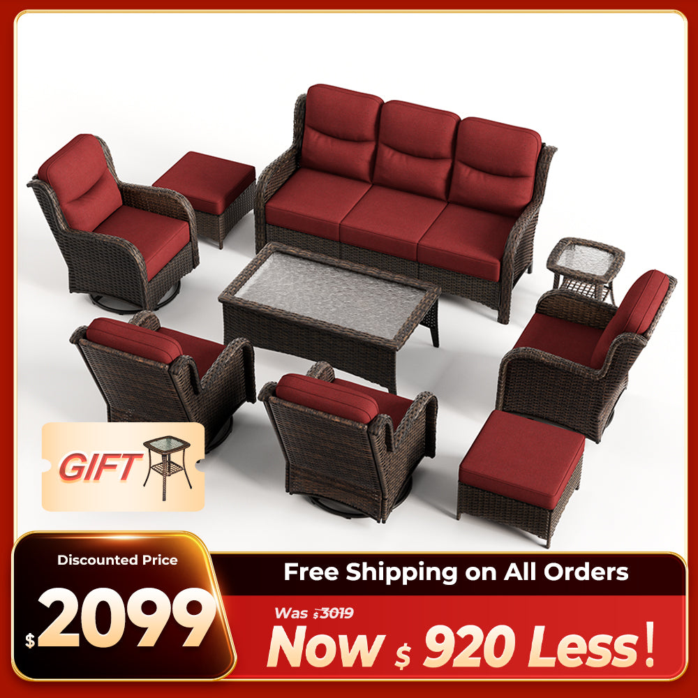 Hawthorne 9 Pieces All Weather Outdoor Wicker Sofa Set with Tables and Cushions for Backyard
