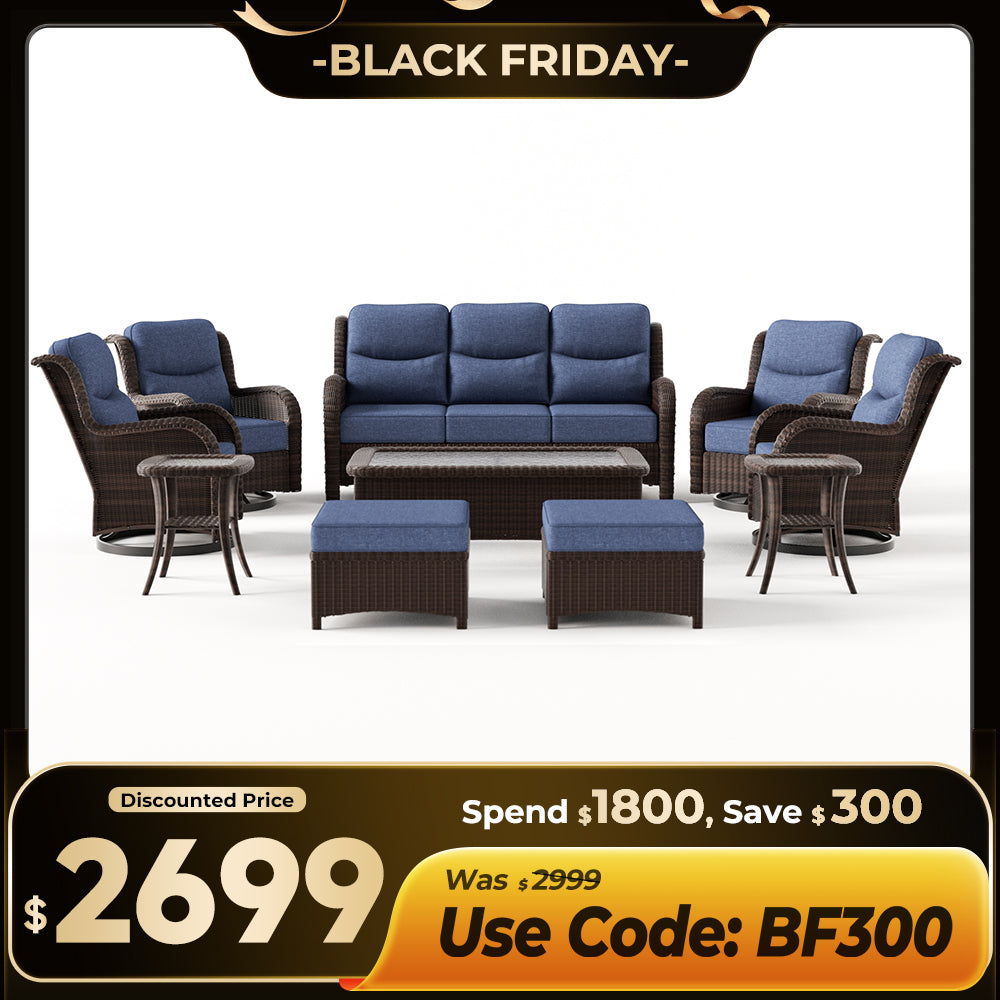 【Extra $300 OFF | CODE: BF300】Ardenelle Luxury 10 Piece Patio Wicker Sofa Set With Ottomans, Tables And Covers