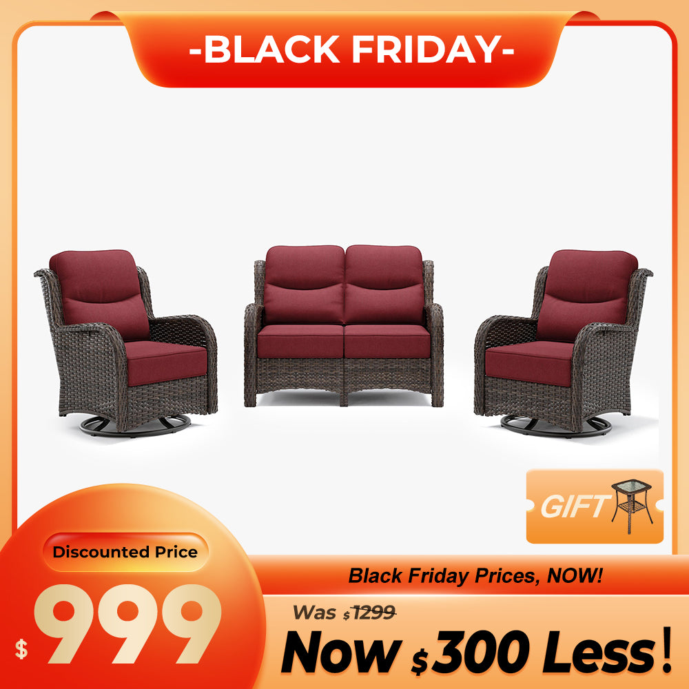 Hawthorne 4 Seater Patio Rattan Loveseat Set With Swivel Glider Chairs