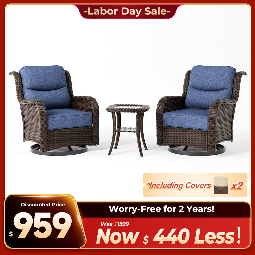 Ardenelle Luxury 3 Piece Patio Wicker Conversation Set With Side Table