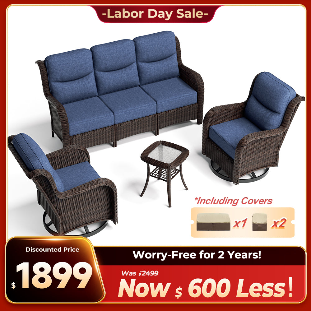 Ardenelle Luxury 5 Seater Patio Wicker Sofa Set With Side tables
