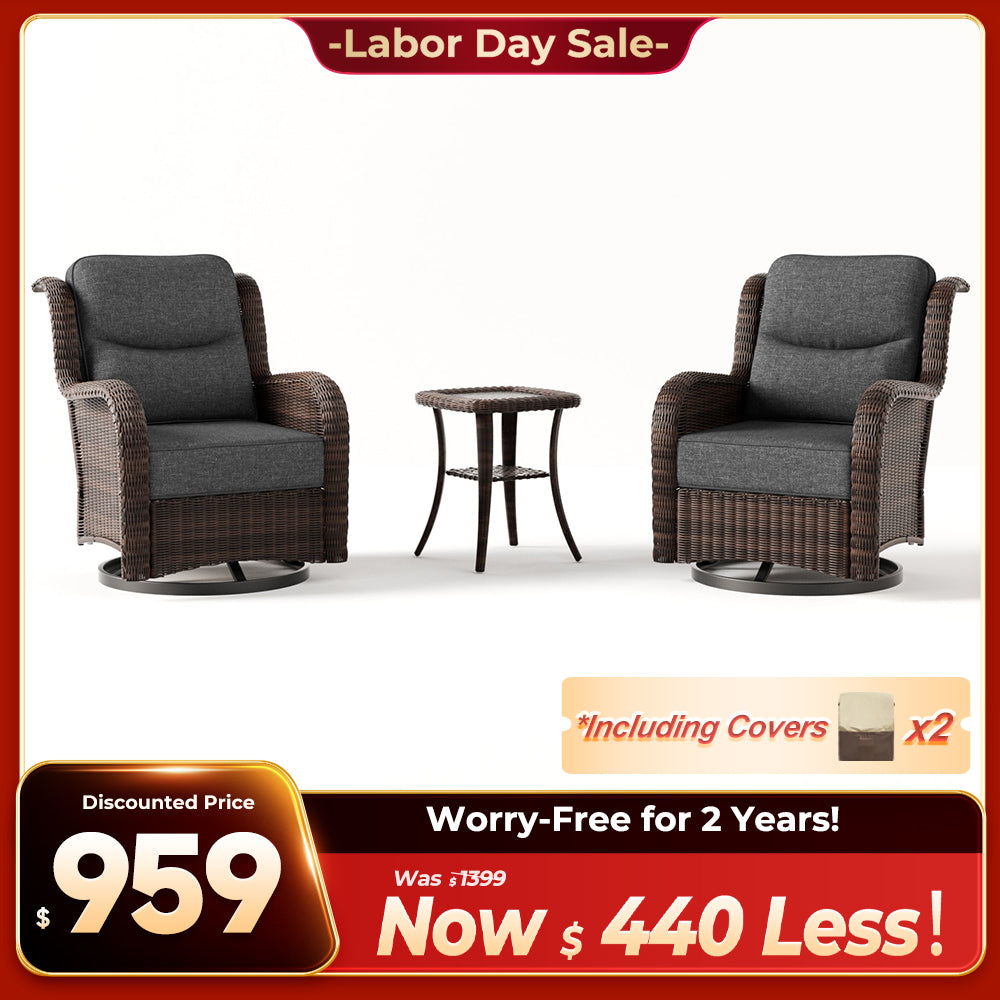 Ardenelle Luxury 3 Piece Patio Wicker Conversation Set With Side Table