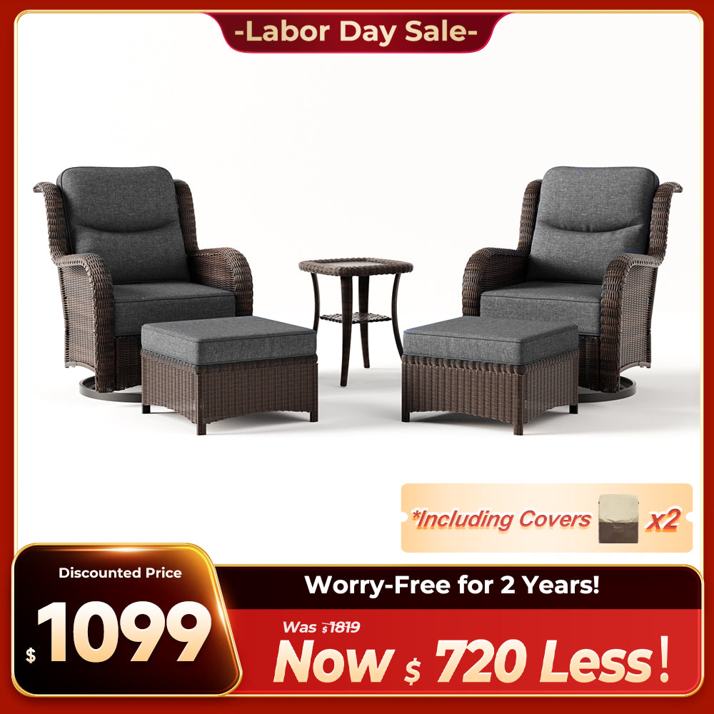 Ardenelle 5 Piece Patio Wicker Conversation Set With Ottomans
