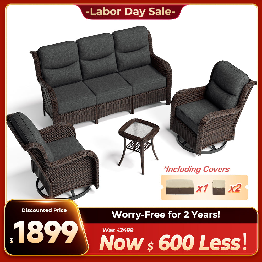 Ardenelle Luxury 5 Seater Patio Wicker Sofa Set With Side tables